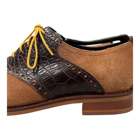 Cole Haan 8.5 Tan Brown Suede Leather Dress Shoes Saddle Oxfords Croc Embossed main image 7